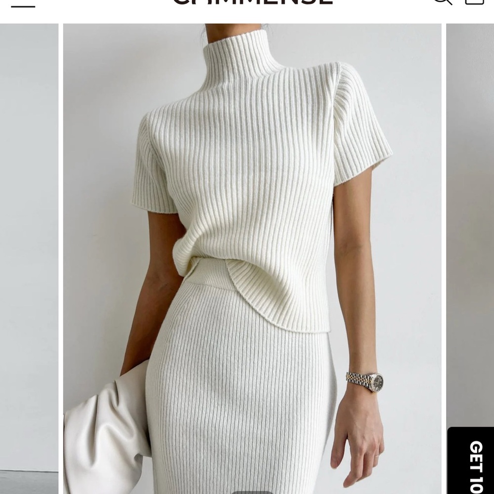 Commense Cream Ribbed Knit Top